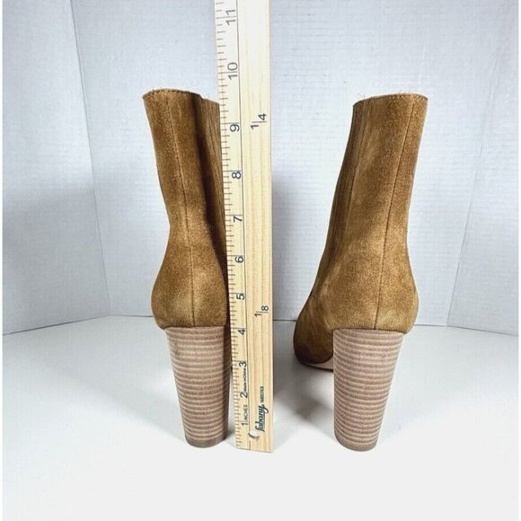 PAIGE London Ankle Boots Suede Beige Pointed Toe Block Heel Western Women's 11 - Picture 5 of 7